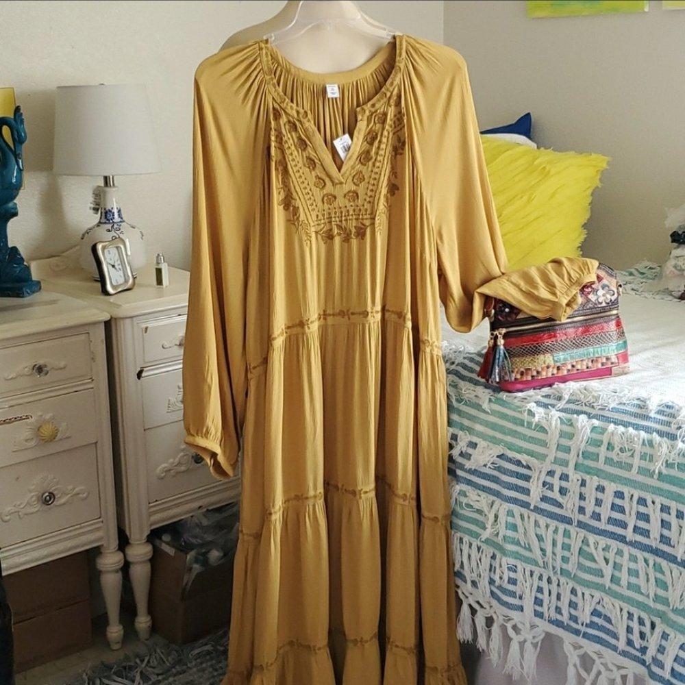 Boho Embroidered Maxi Dress - Mustard - Picture 11 of 13
